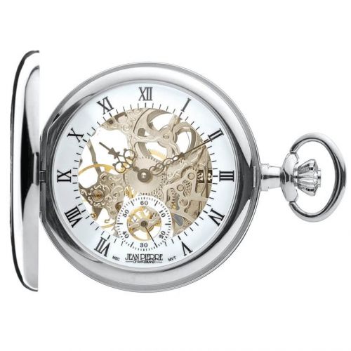 Polished Chrome Half Hunter Mechanical Pocket Watch With Open Back