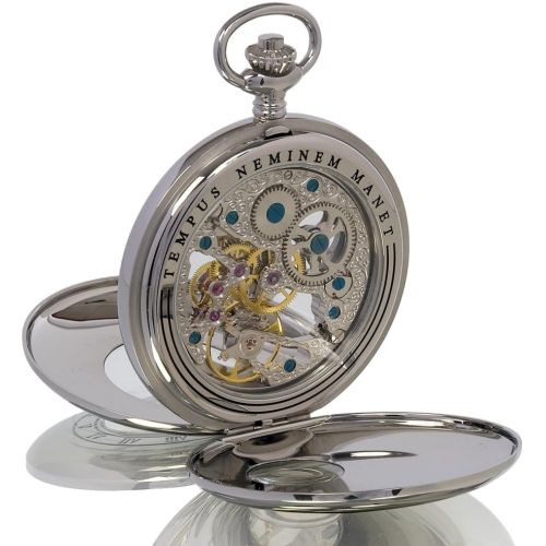 Silver Tone Double Half Hunter Mechanical Pocket Watch