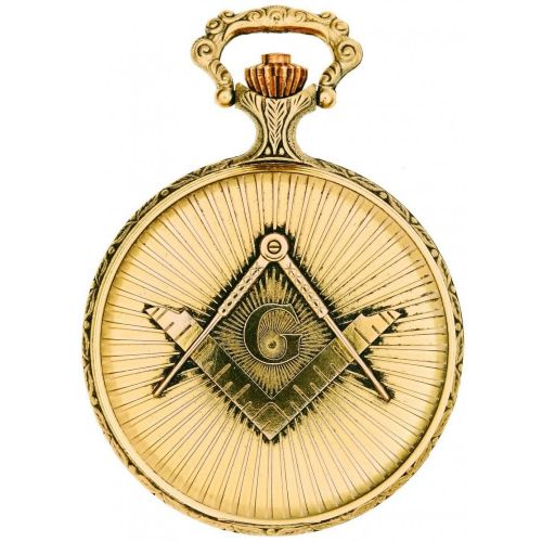 Full Hunter Gold Toned  Masonic Quartz Pocket Watch