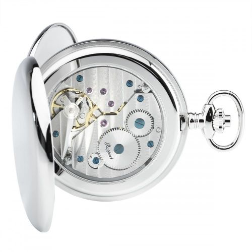 17 Jewel Mechanical Double Hunter Skeleton Back Silver Pocket Watch