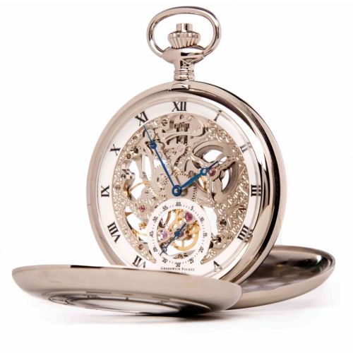 The Bridewell - Chrome Mechanical Double Half Hunter Pocket Watch