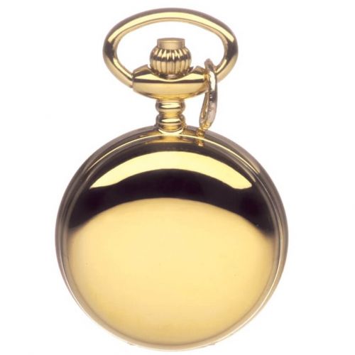 Gold Tone Full Hunter Quartz Pendant Necklace Watch With Roman Indexes