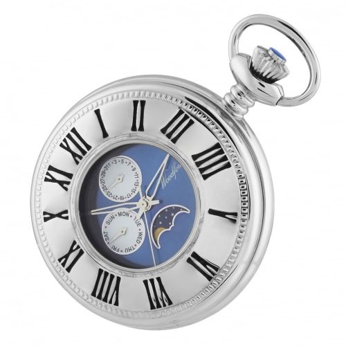 Chrome Plated Half Hunter Moondial Pocket Watch