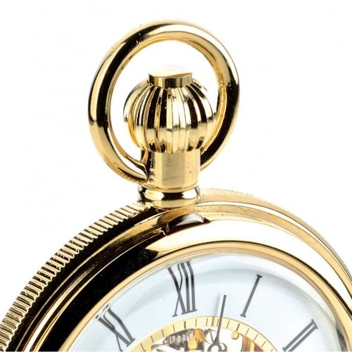 Gold Toned Double Hunter Mechanical Pocket Watch With Heartbeat Window