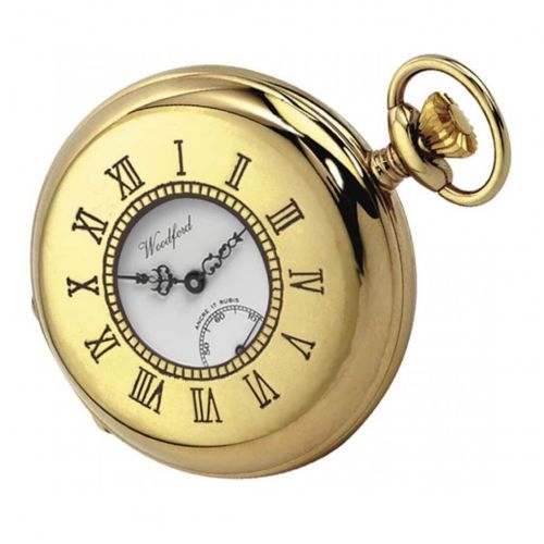 Gold Plated 17 Jewel Swiss Mechanical Half Hunter Pocket Watch 1010