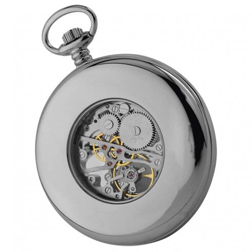 Open Face Skeleton Chrome Pocket Watch