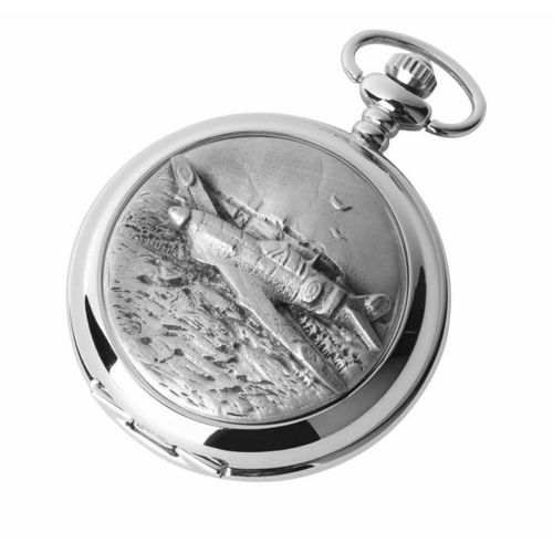 Full Hunter Spitfire Chrome Pewter Quartz Pocket Watch