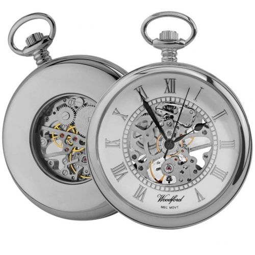 Open Face Skeleton Chrome Pocket Watch