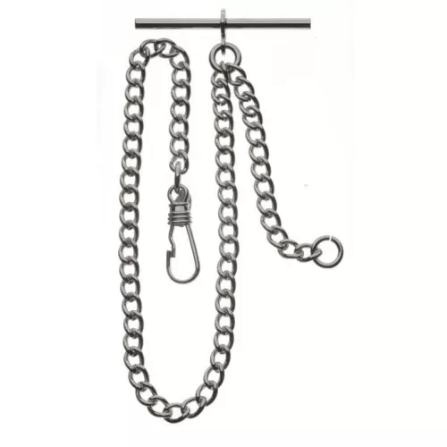 Chrome Plated 9 Inch Single Albert T-Bar Pocket Watch Chain Bundle