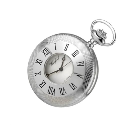 Chrome Plated 17 Jewel Mechanical Half Hunter Pocket Watch