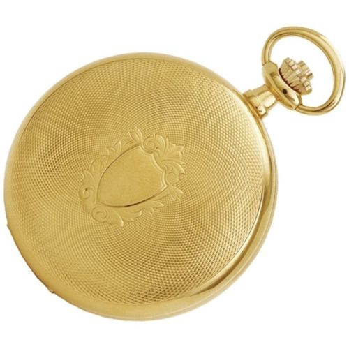 Gold Plated Full Hunter Engine Turned Mechanical Pocket Watch