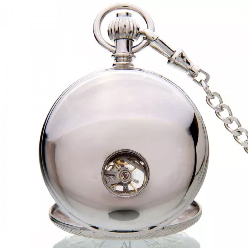 The Richmond - Chrome Mechanical Double Half Hunter Pocket Watch