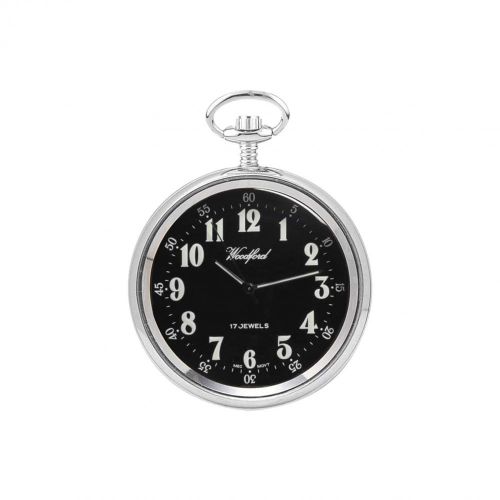 Chrome Plated 17 Jewelled Mechanical Black Face Pocket Watch