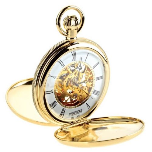 Gold Toned Double Hunter Mechanical Pocket Watch With Heartbeat Window