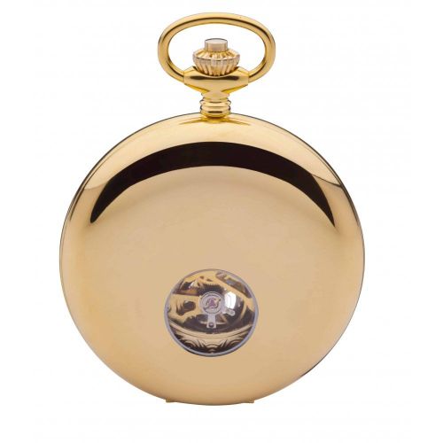 Gold Plated Mechanical Double Half Hunter Pocket Watch With Heartbeat Window