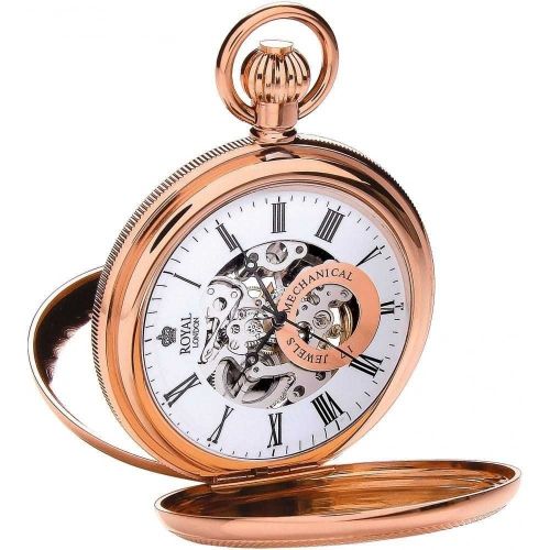 Rose Gold Double Half Hunter Mechanical Pocket Watch With Roman Numerals