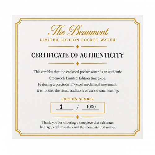 The Beaumont, Limited Edition 1000 Pieces UK Designed Gold Plated Double Hunter Mechanical Pocket Watch With Chain