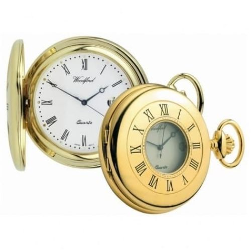 Gold Plated Swiss Quartz Half Hunter Pocket Watch