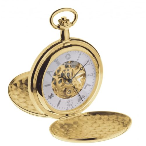 Gold Plated Mechanical Masonic Double Hunter Pocket Watch