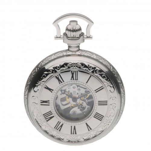 Chrome Polished Mechanical Double Half Hunter Pocket Watch With Roman Indexes