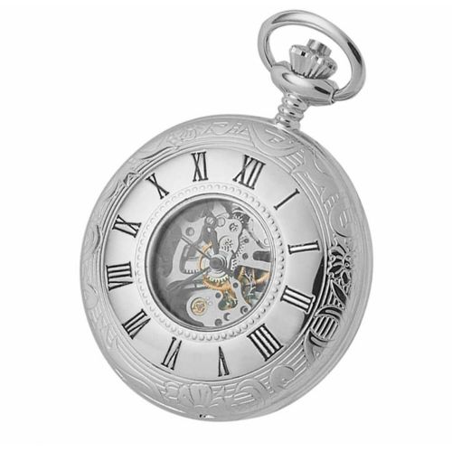 Double Half Hunter Chrome Plated Mechanical Pocket Watch