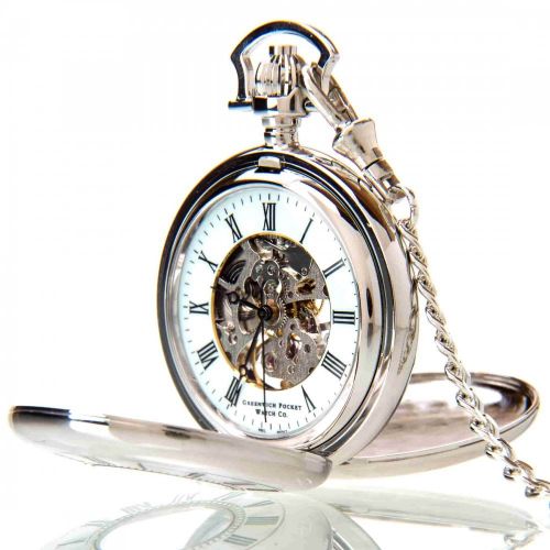 Chrome Plated Mechanical Double Half Hunter Engraveable Pocket Watch