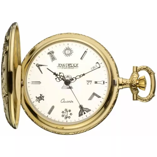 Gold Toned Masonic Half Hunter Quartz Pocket Watch