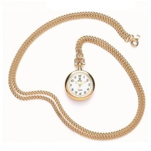 Pvd Gold Plated Open Face Quartz Pendant Necklace Watch