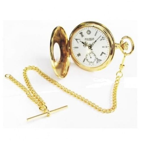 Masonic Half Hunter Gold Toned Mechanical Pocket Watch