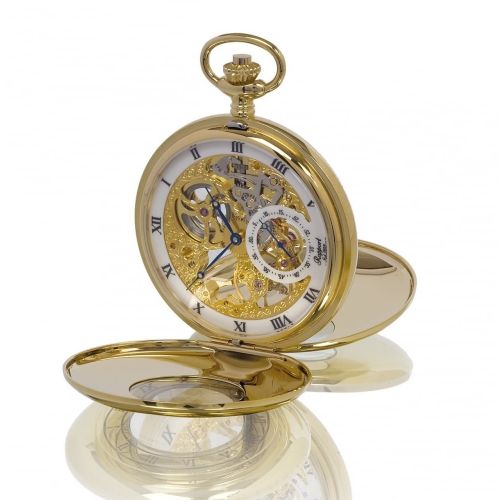 Gold Tone Double Half Hunter Mechanical Pocket Watch