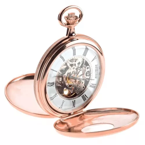 Rose Gold Toned Double Half Hunter Mechanical Pocket Watch