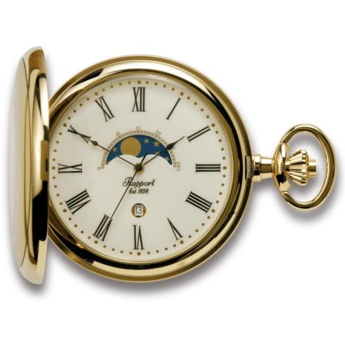 Gold Tone Moon Phase Half Hunter Quartz Pocket Watch