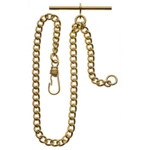 Gold Plated 9.25 Inch Single Albert T-Bar Pocket Watch Chain