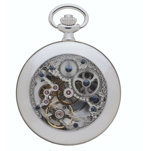 Polished Chrome Half Hunter Mechanical Pocket Watch With Open Back