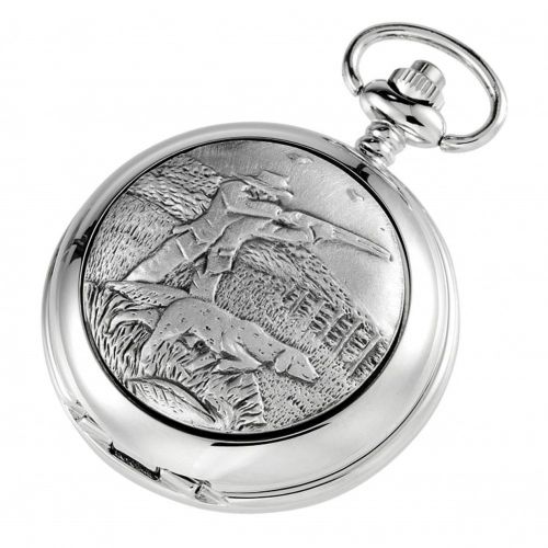 Double Hunter Shooting Chrome Pewter Mechanical Pocket Watch