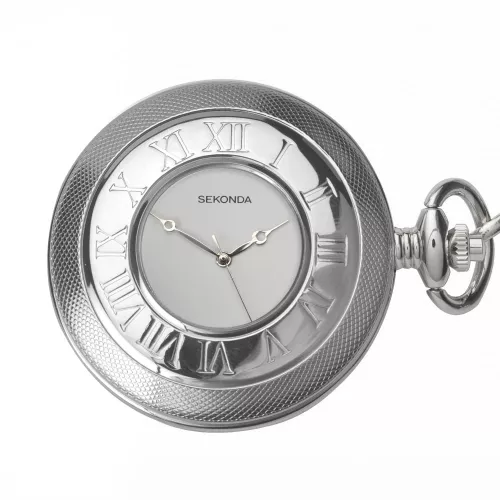 Half Hunter Stainless Steel Quartz Pocket Watch