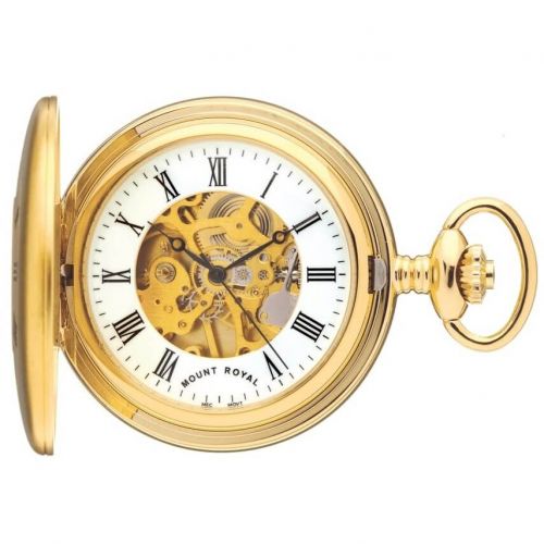 Matt Finish Gold Tone Mechanical Half Hunter Pocket Watch With Roman Indexes