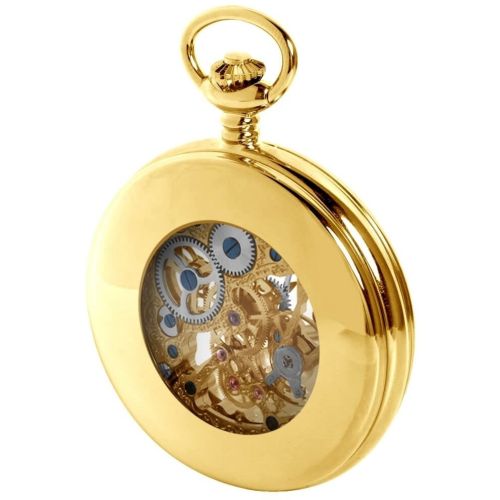 Gold Plated Mechanical Double Half Hunter Front and Back Pocket Watch