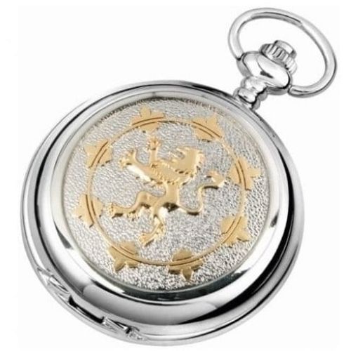 Full Hunter Rampant Lion Two Tone Quartz Pocket Watch