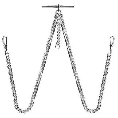 Sterling Silver 14 Inch Double Albert T-Bar Pocket Watch Chain