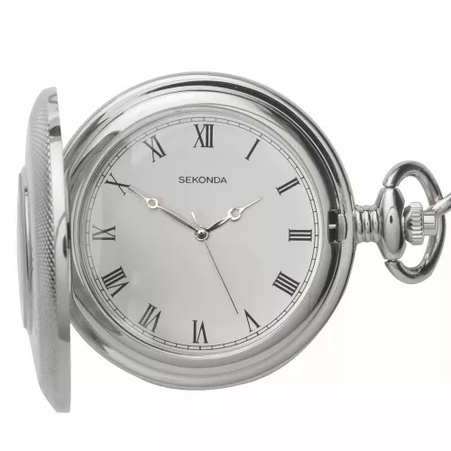 Half Hunter Stainless Steel Quartz Pocket Watch