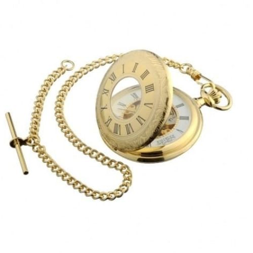 Half Hunter Gold Toned Mechanical Pocket Watch