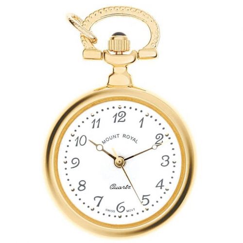 Gold Tone Open Faced Quartz Pendant Necklace Watch With Arabic Indexes