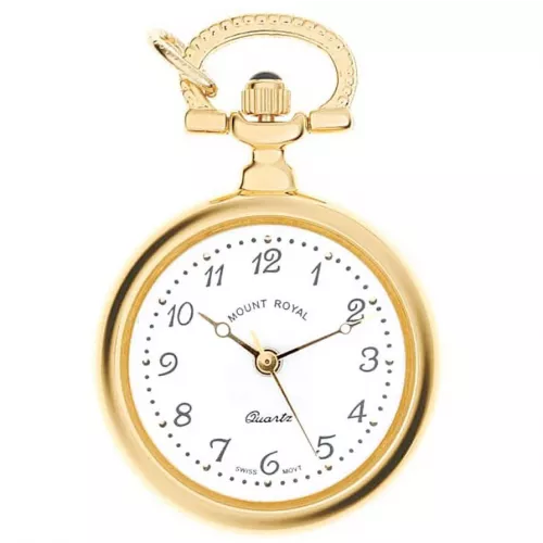 Gold Tone Open Faced Quartz Pendant Necklace Watch With Arabic Indexes