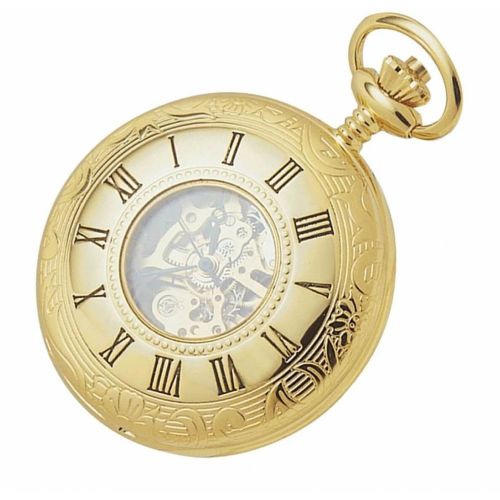 17 Jewel Gold Plated Mechanical Half Hunter Pocket Watch