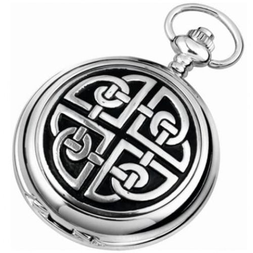 Celtic Knot Work Chrome Pewter Quartz Full Hunter Pocket Watch