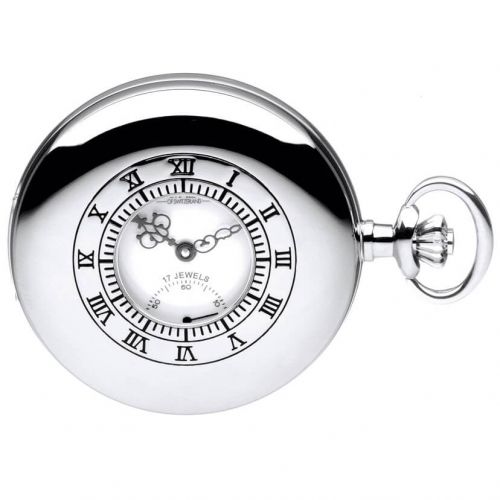 Polished Chrome Mechanical Half Hunter Pocket Watch