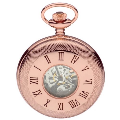 Rose Gold Polished Mechanical Half Hunter Pocket Watch With Roman Indexes