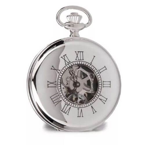 The Hampton - Sterling Silver Double Half Hunter Skeleton Pocket Watch