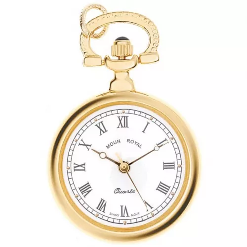 Gold Tone Open Faced Quartz Pendant Necklace Watch With Roman Indexes